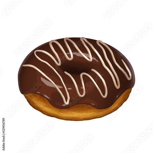 Colorful Isolated Donut. Realistic Chocolate Glaze with White Cream