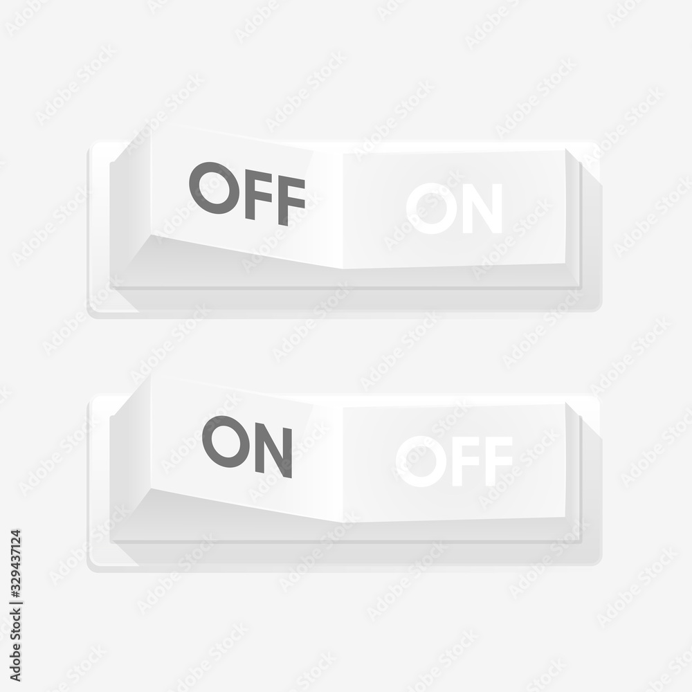 Realistic toggle switch. White switches with backlight, on/off - position. Vector illustration.