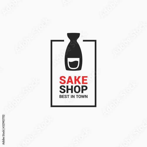 Sake shop logo. Sake bottle on white background