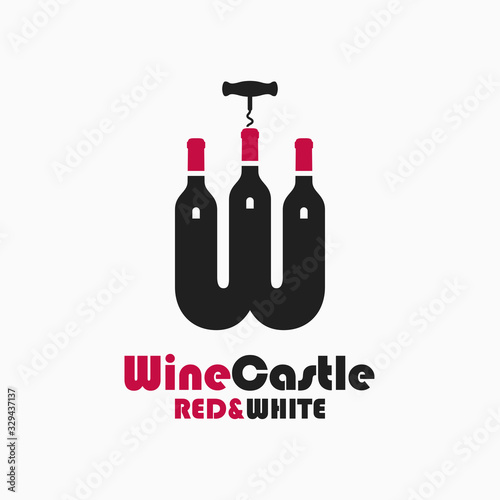 Wine castle logo. Letter W of red and white wine
