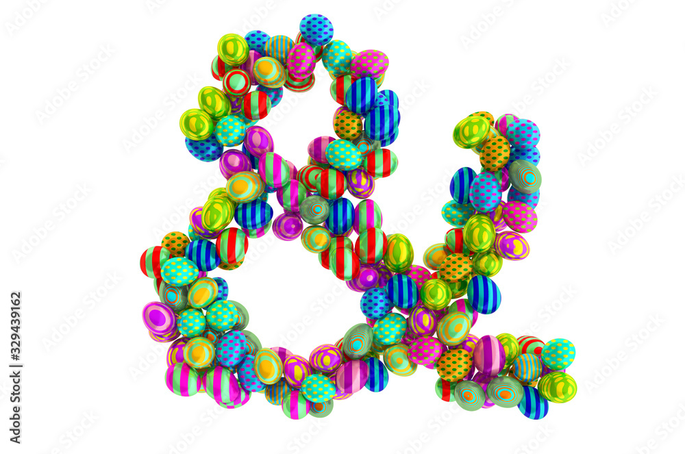 Ampersand symbol from colored Easter eggs, 3D rendering Ampersand symbol from colored Easter eggs, 3D rendering