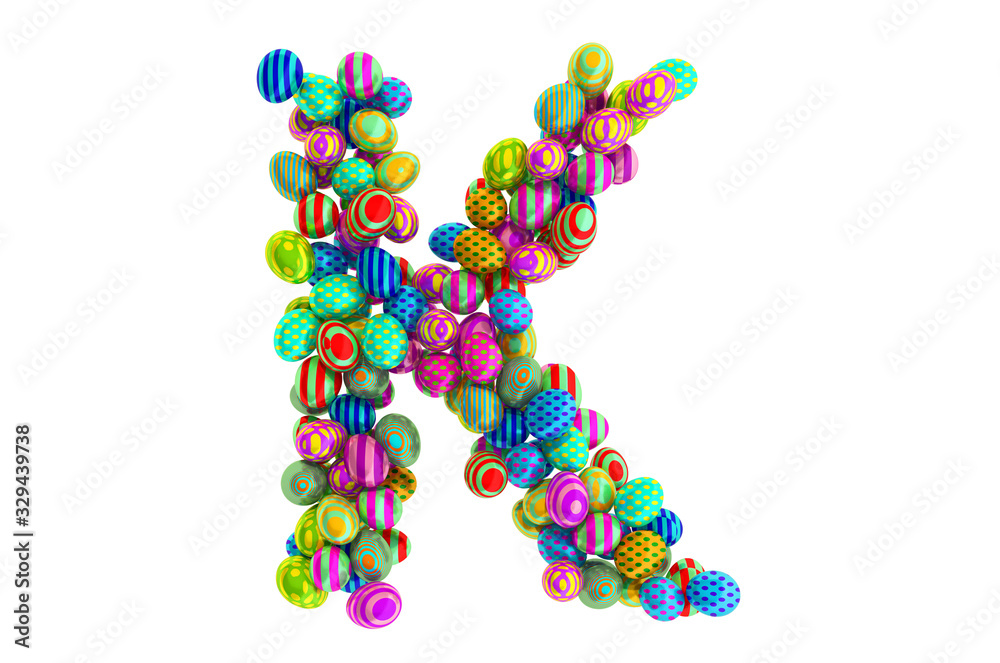 Letter K from colored Easter eggs, 3D rendering Letter K from colored Easter eggs, 3D rendering