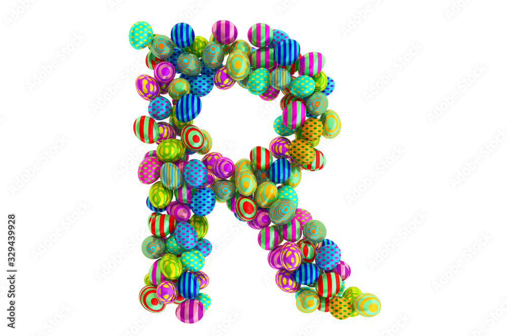 Letter R from colored Easter eggs, 3D rendering Letter R from colored Easter eggs, 3D rendering