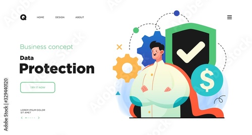 Network security, data protection and information privacy concept. Website Landing page template designs. Web page layout with modern business concepts illustration.