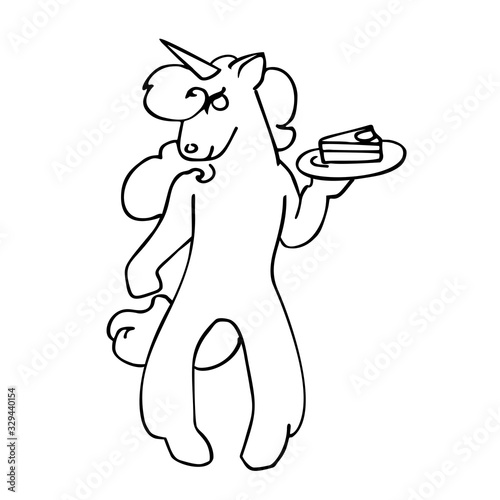 cute black and white vector unicor with piece of cake photo