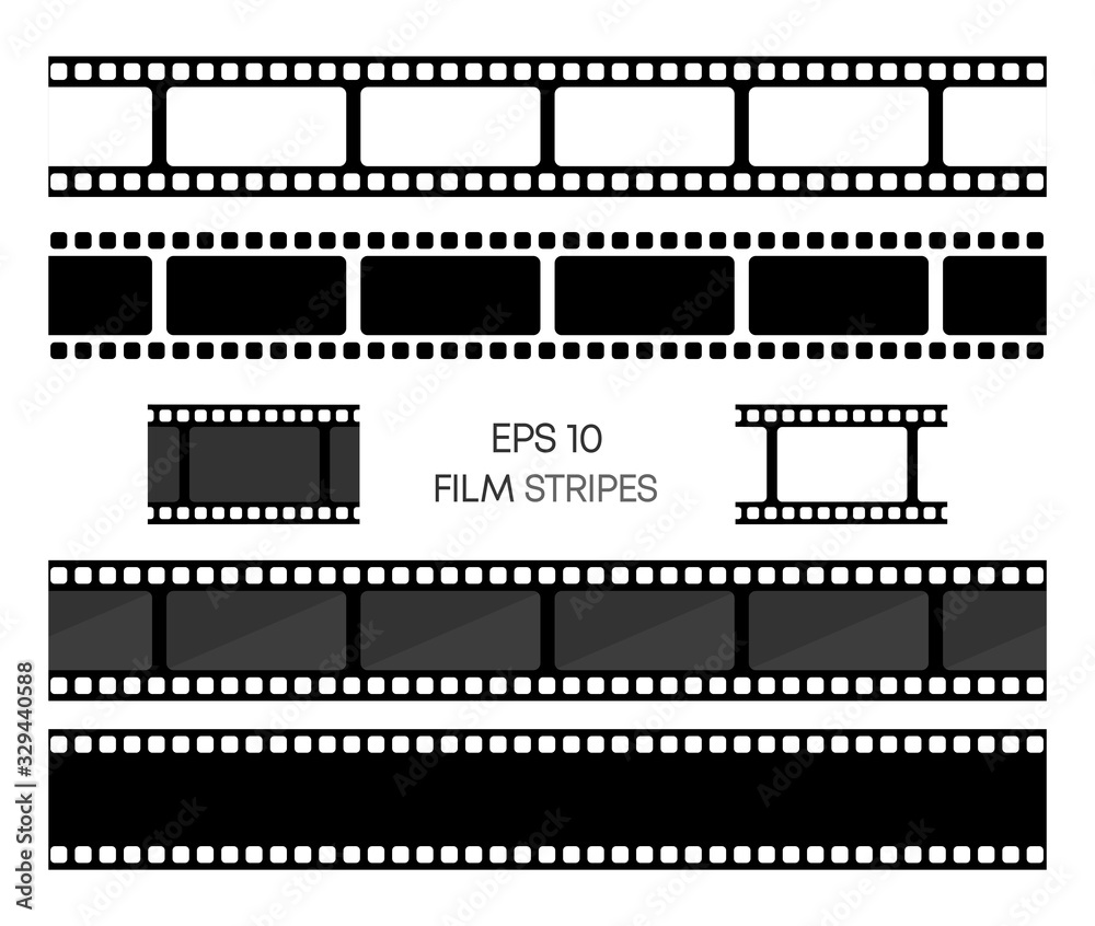 Set of film vector stripes isolated on white background. Film strip roll. Vector cinema background. EPS 10. Vector Set of film vector stripes isolated on white background. Film strip roll. Vector cinema background. EPS 10. Vector
