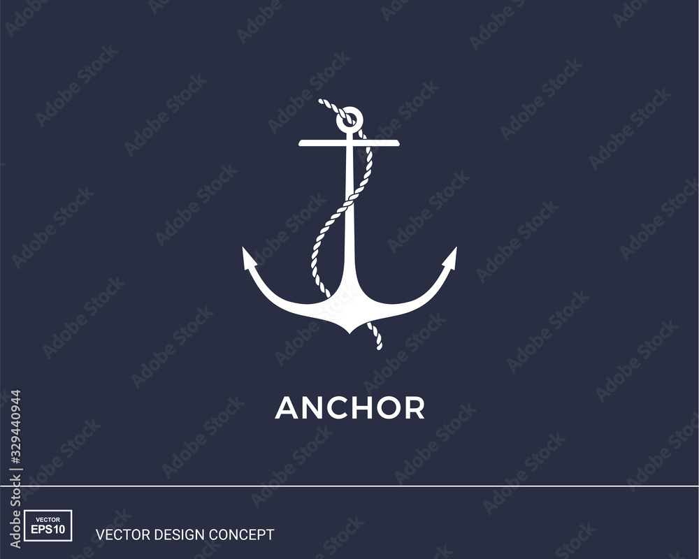 Anchor emblem with rope. Modern minimal flat design style. Simple logotype template. Vector illustration. Anchor emblem with rope. Modern minimal flat design style. Simple logotype template. Vector illustration.