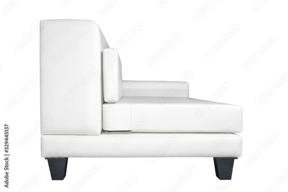 Pure white leather office sofa furniture isolated on white background at side view Pure white leather office sofa furniture isolated on white background at side view