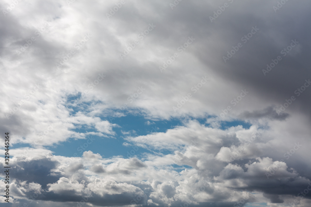 Photo of a cloudy bright blue sky 