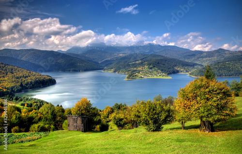 Lake and meadow in countryside of Romania, Bicaz