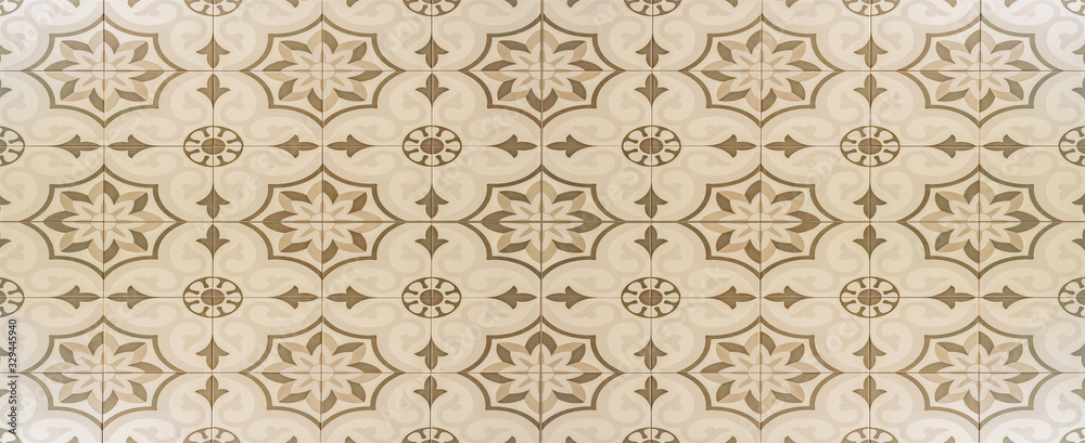 Brown beige vintage retro geometric motif tiles texture background banner