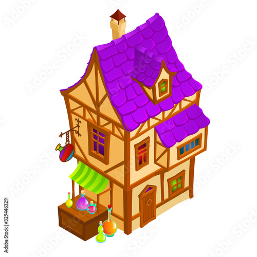 Vector illustration house isometric isolated on white for game