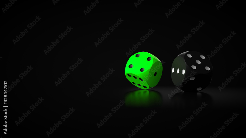Black And Green Modern Dices. Casino Gambling Concept - 3D Illustration Black And Green Modern Dices. Casino Gambling Concept - 3D Illustration