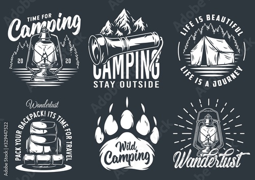 Set of camping travel outdoor adventure emblem