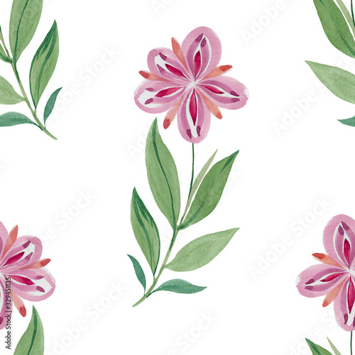 Flowers and leaves seamless pattern on a white background.Seamless botanical pattern. Watercolor flowers for print and design.