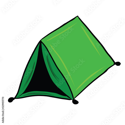 Camping green tent isolated on white background. Sleeping place for hiking, expeditions and forest.