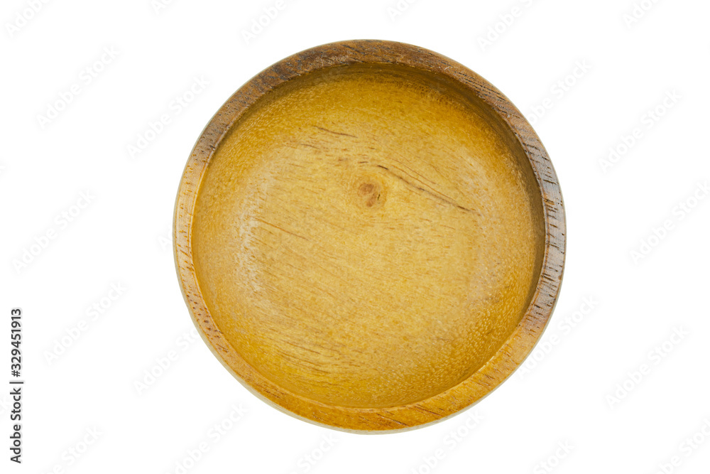 Empty wooden bowl top view isolated on white background with clipping path. Empty wooden bowl top view isolated on white background with clipping path.