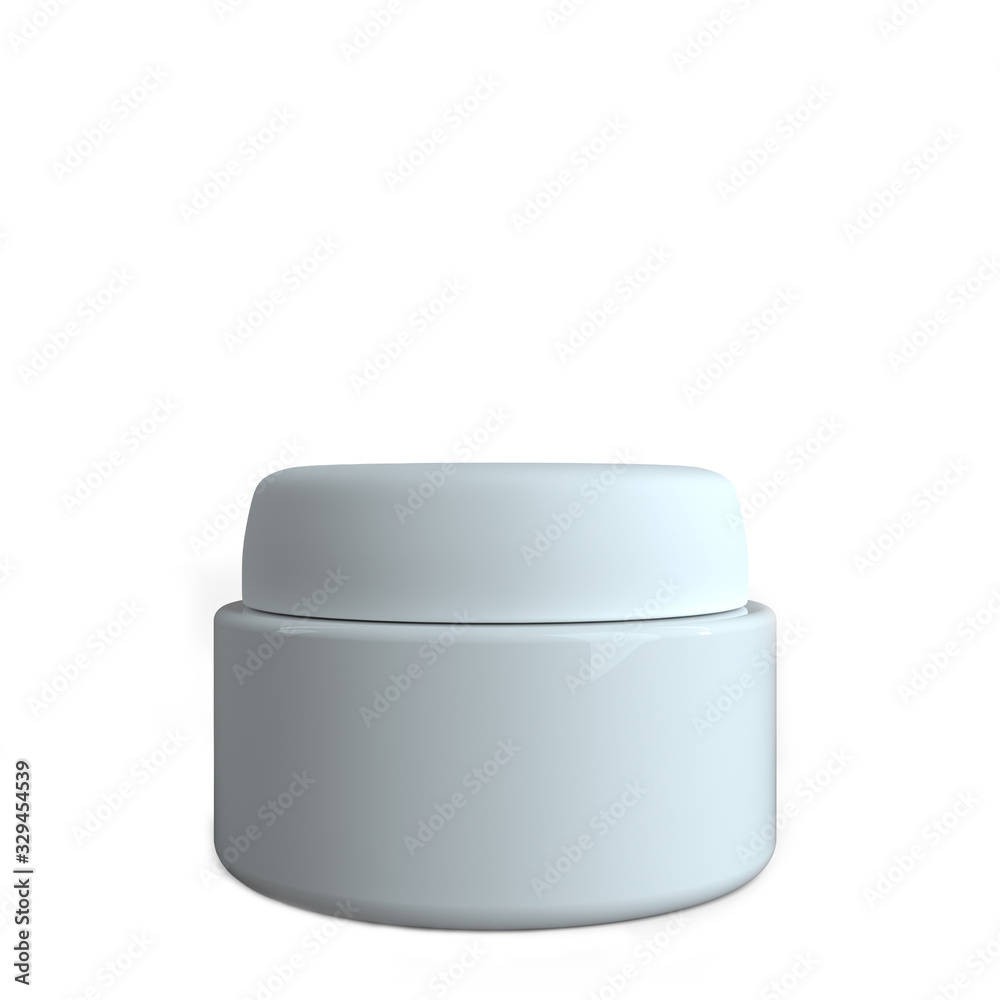 Cosmetic white cream can. Cosmetics Product Template for Ads or Magazine Background. Plastic white can for cream, gel, lotion. 3D Rendering. Isolated Cosmetic white cream can. Cosmetics Product Template for Ads or Magazine Background. Plastic white can for cream, gel, lotion. 3D Rendering. Isolated