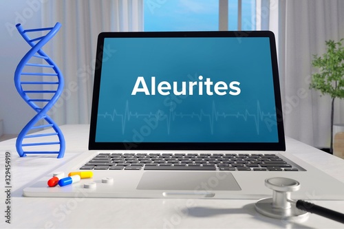 Aleurites – Medicine/health. Computer in the office with term on the screen. Science/healthcare