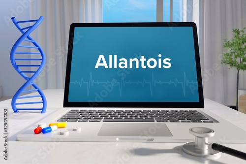 Allantois – Medicine/health. Computer in the office with term on the screen. Science/healthcare photo