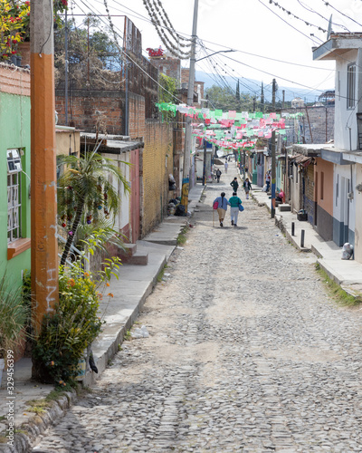 Fototapeta Naklejka Na Ścianę i Meble -  Typical residential street in Mexican village of San Juan Cosala, Jalisco.