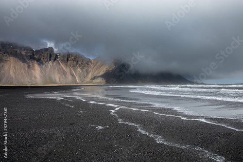 Icelander shore with sea and clouds