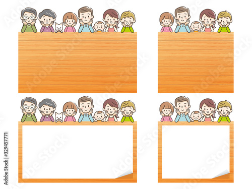 頬杖をつく家族とメッセージボード