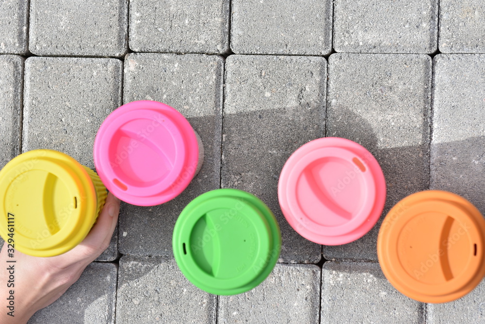 bamboo reusable coffee or tea cups mugs with multicolor silicone cap. bamboo reusable coffee or tea cups mugs with multicolor silicone cap.