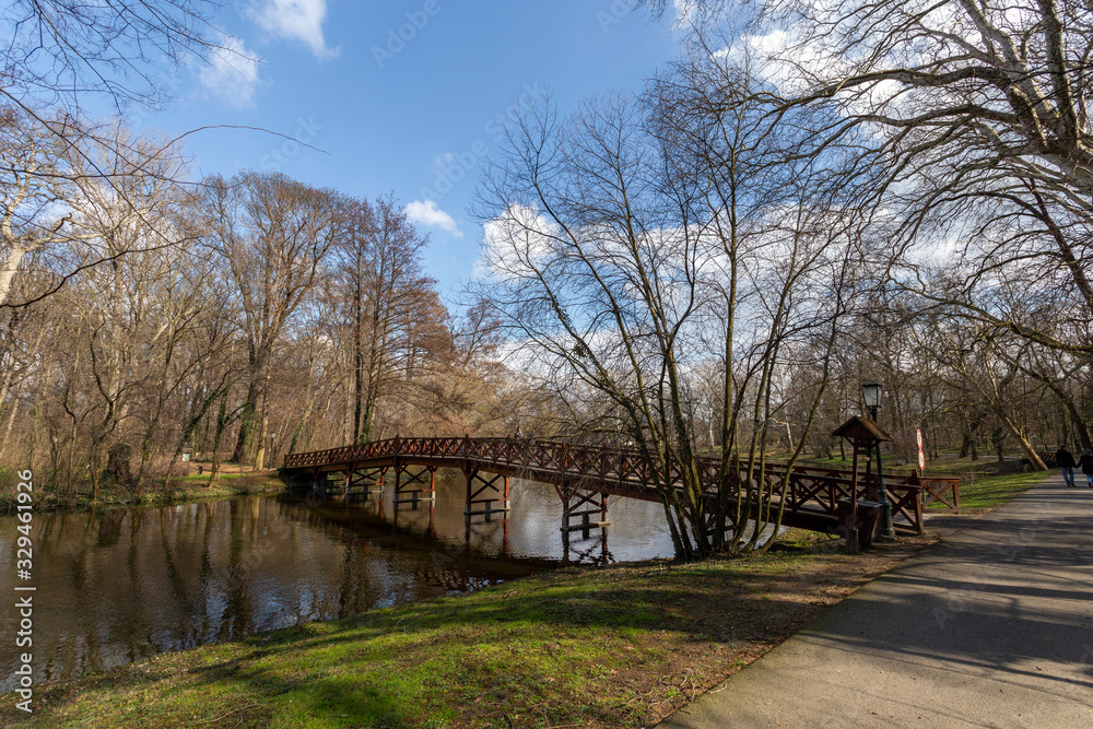 Wooden bridge at the english garden of the famous Brunszvik Pala Wooden bridge at the english garden of the famous Brunszvik Pala