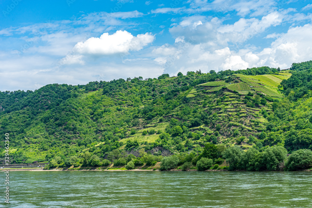 Germany, Rhine Romantic Cruise, a large body of water surrounded by trees Germany, Rhine Romantic Cruise, a large body of water surrounded by trees