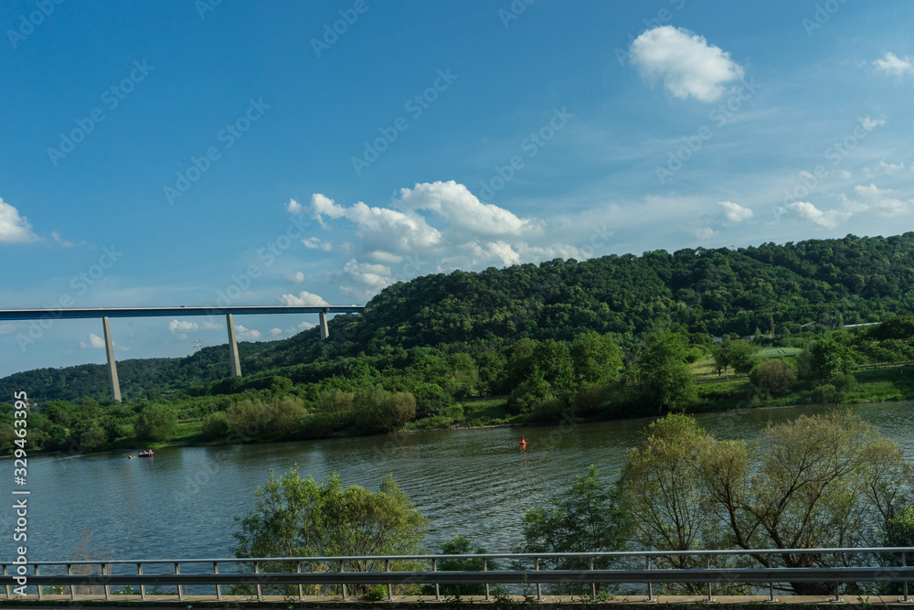 Fototapeta premium Germany, Hiking Frankfurt Outskirts, a bridge over a body of water