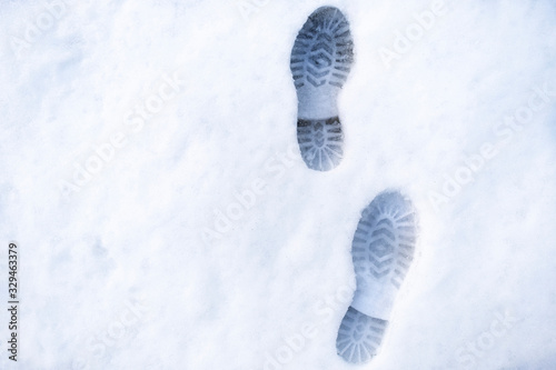 trail of shoes in the snow, tread in the snow