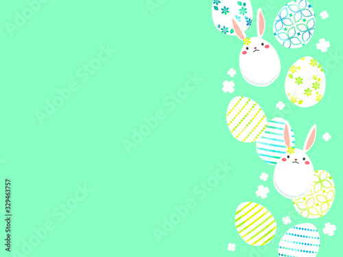 イースターエッグと白うさぎのイラスト背景