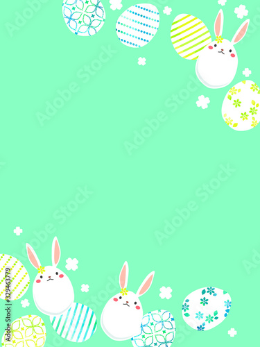イースターエッグと白うさぎのイラスト背景