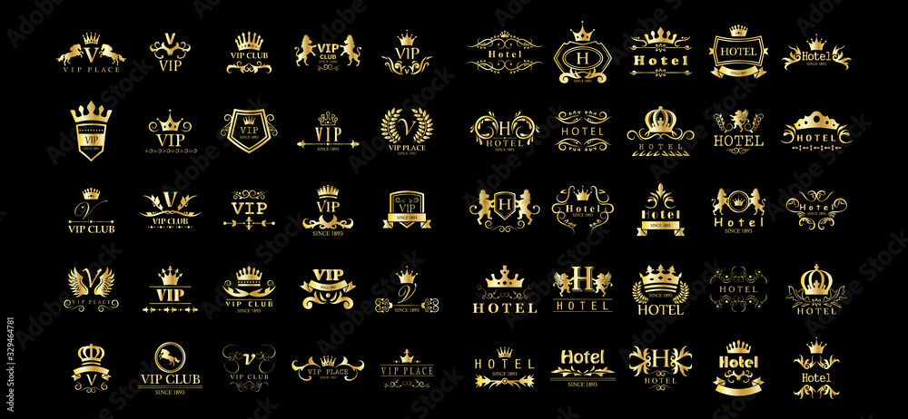 Vip club logo luxury golden badge Royalty Free Vector Image