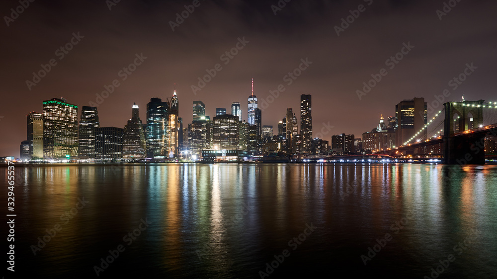 Lower Manhattan skyline, New York skyline at night