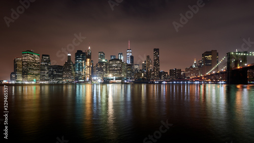 Lower Manhattan skyline, New York skyline at night © hollandog