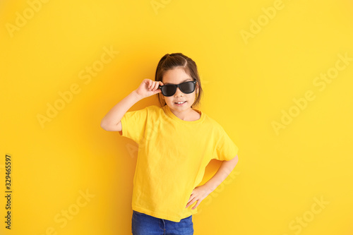 Funny little girl with sung...