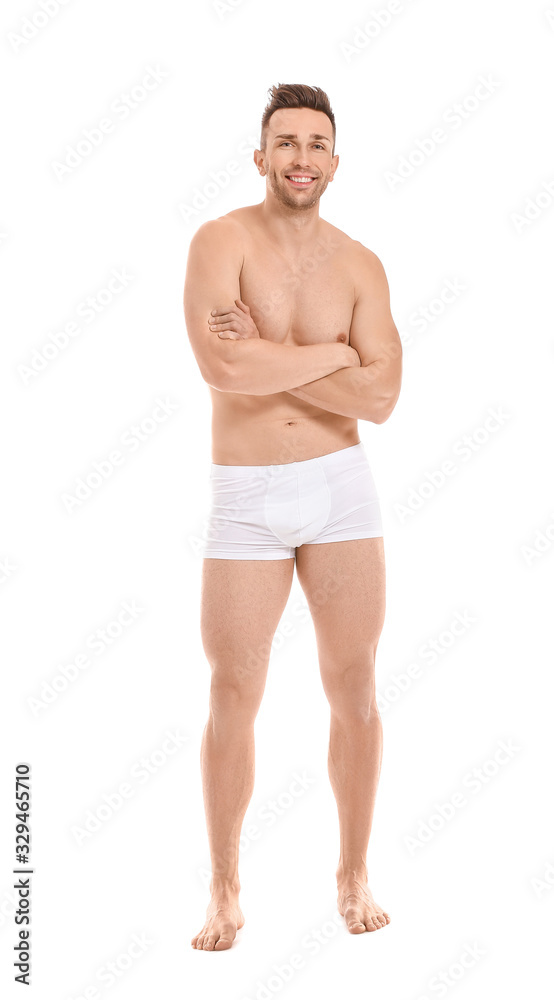 Handsome man in underwear on white background Handsome man in underwear on white background