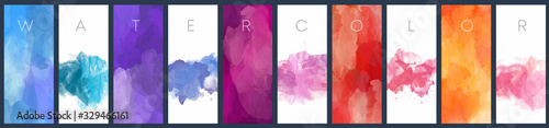 Set of colorful watercolor vertical backgrounds for poster, banner or flyer