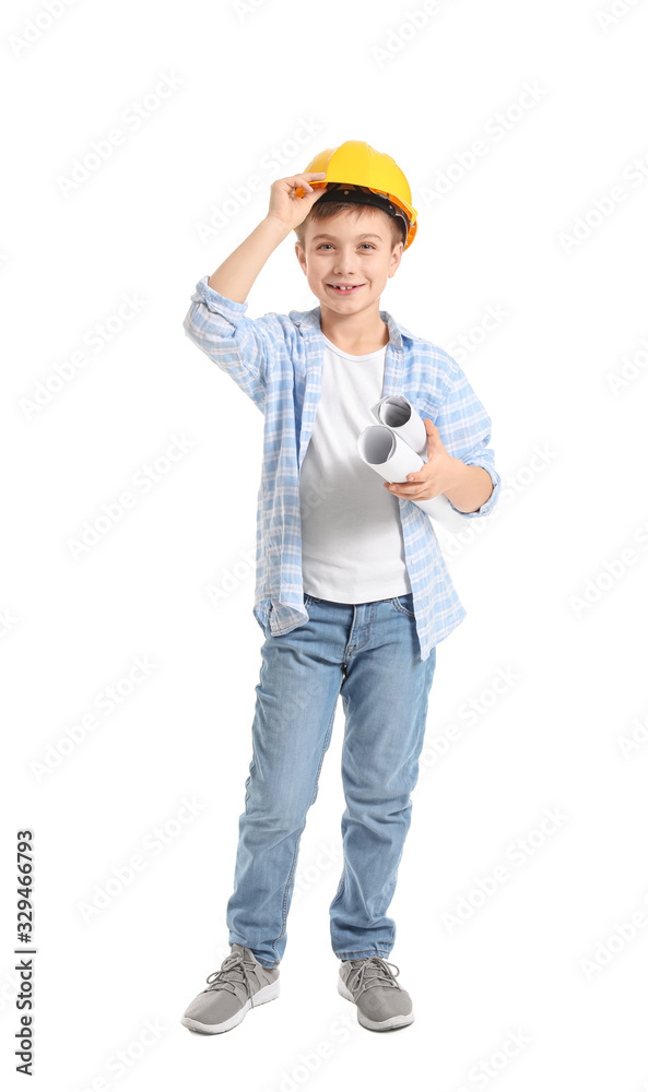 Cute little architect on white background Cute little architect on white background