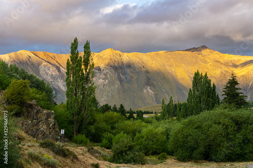 Alpenglow over the mountain top during sunset in Esquel, Patagonia, Argentina