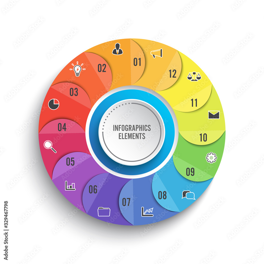 Pie chart circle infographic template with 12 options. Business concept. Vector illustration. Pie chart circle infographic template with 12 options. Business concept. Vector illustration.
