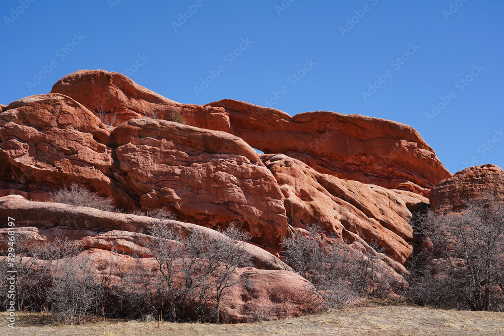Dramatic red sandstone formation at South Valley Park in Colorado Dramatic red sandstone formation at South Valley Park in Colorado
