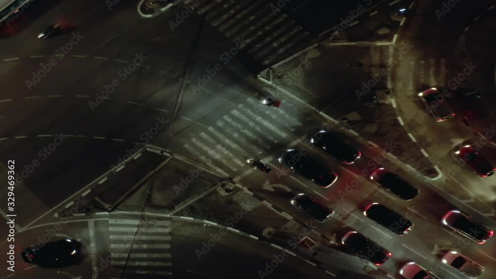 Aerial view of road interchange at night, anamorphic 4k drone Aerial view of road interchange at night, anamorphic 4k drone