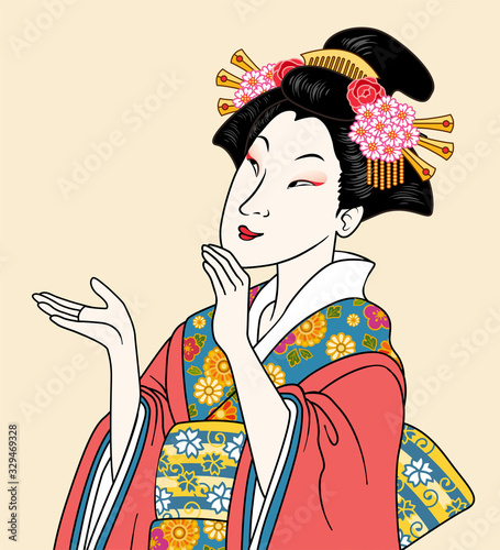 Fotografie, Tablou Attractive ukiyoe style geisha