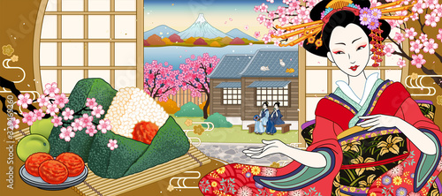 ukiyo-e style rice ball ads