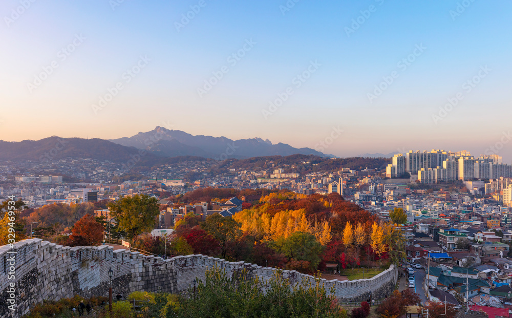 View of Seoul City Skyline at Sunset South Korea