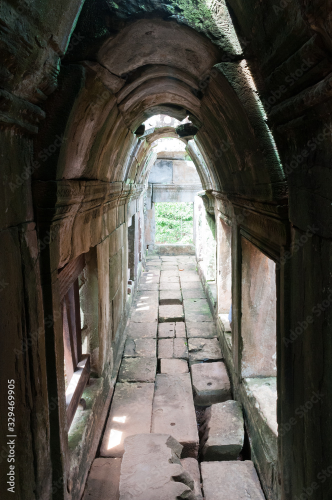 Narrow passageway in Angkor Thom, Siem Reap