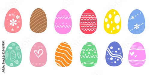 Set of colorful Easter eggs on white background. Vector illustration. Happy Easter.